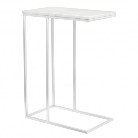 Придиванный столик Loft 50x30см, белый мрамор с белыми ножками