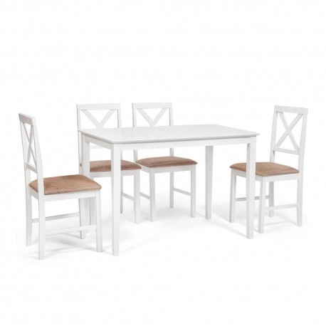 Обеденный комплект эконом Хадсон (стол + 4 стула)/ Hudson Dining Set белый, обивка - зол-коричн