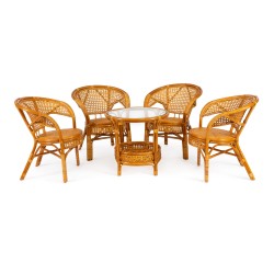 Комплект PELANGI (стол со стеклом + 4 кресла), мед (без подушек)