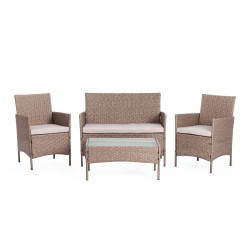 Лаундж сет (диван+2кресла+столик+подушки) серый, ткань светло-серая