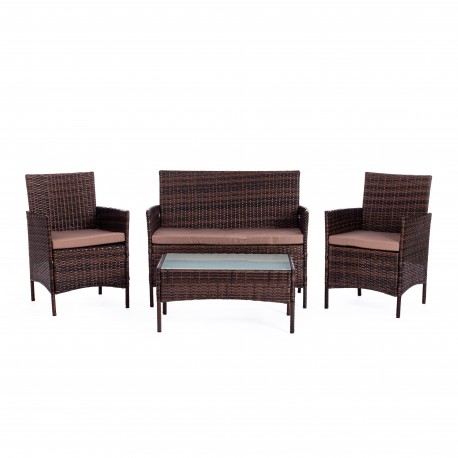 Лаундж сет (диван+2кресла+столик+подушки) коричневый, ткань серая